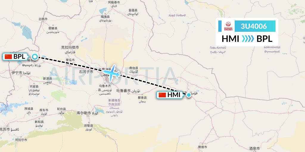3U4006 Sichuan Airlines Flight Map: Hami City to Bole