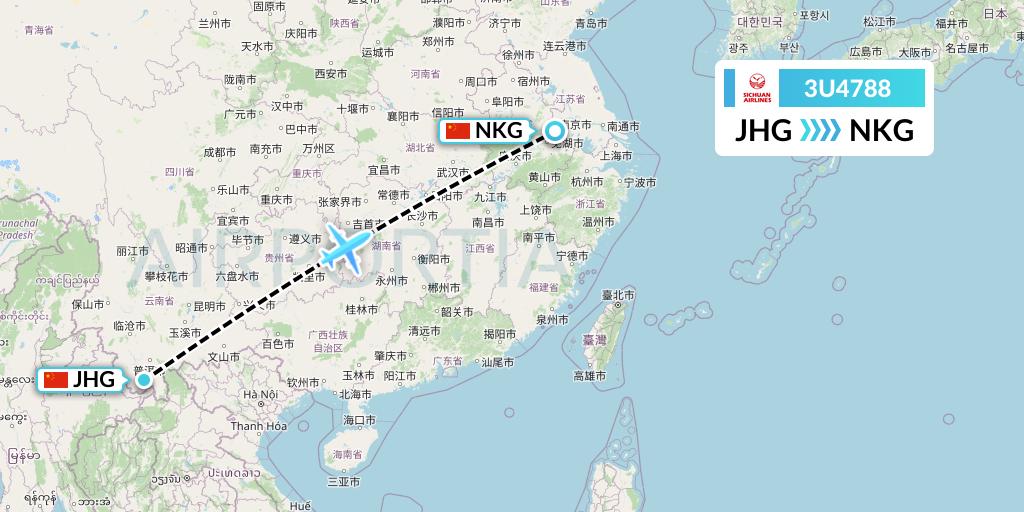 3U4788 Sichuan Airlines Flight Map: Jinghong to Nanjing