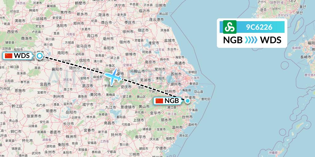 9C6226 Spring Airlines Flight Map: Ningbo to Shiyan