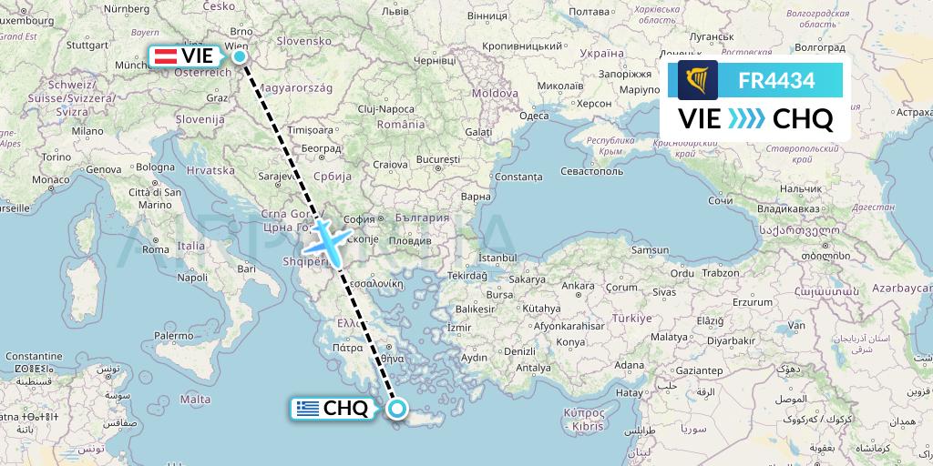 FR4434 Ryanair Flight Map: Vienna to Chania