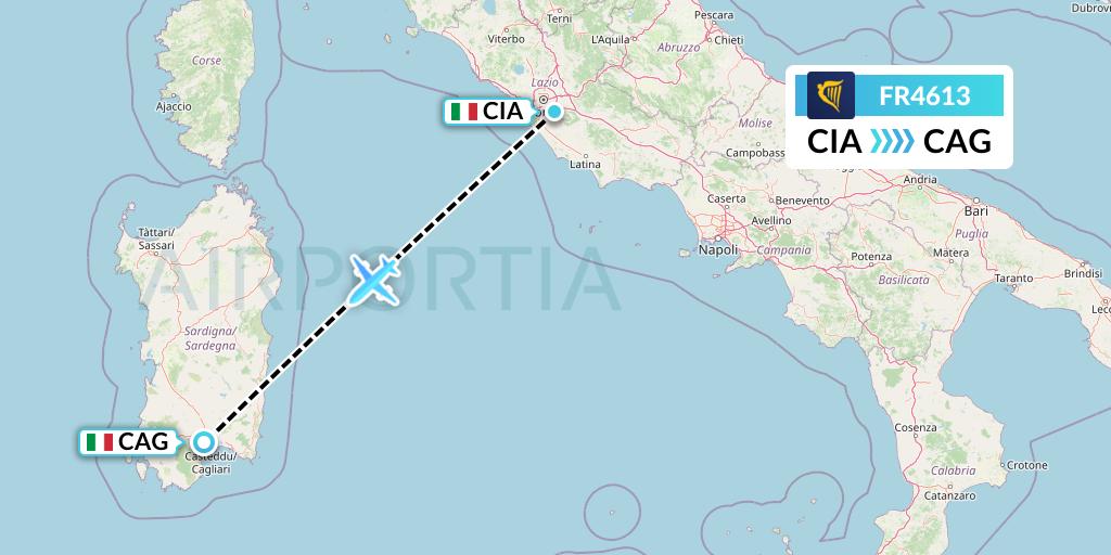 FR4613 Ryanair Flight Map: Rome to Cagliari