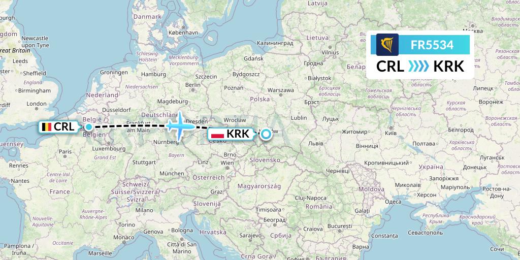FR5534 Ryanair Flight Map: Brussels to Krakow