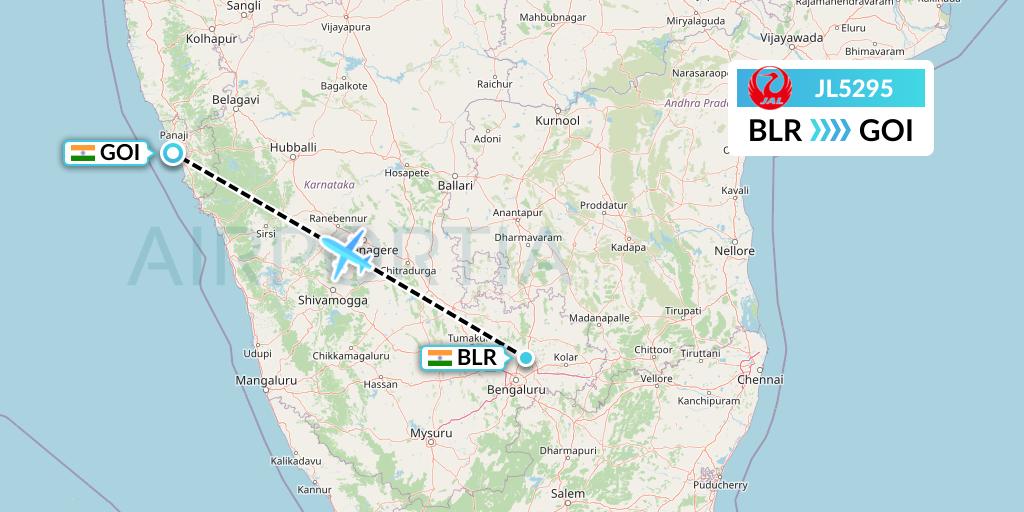 JL5295 Japan Airlines Flight Map: Bangalore to Goa