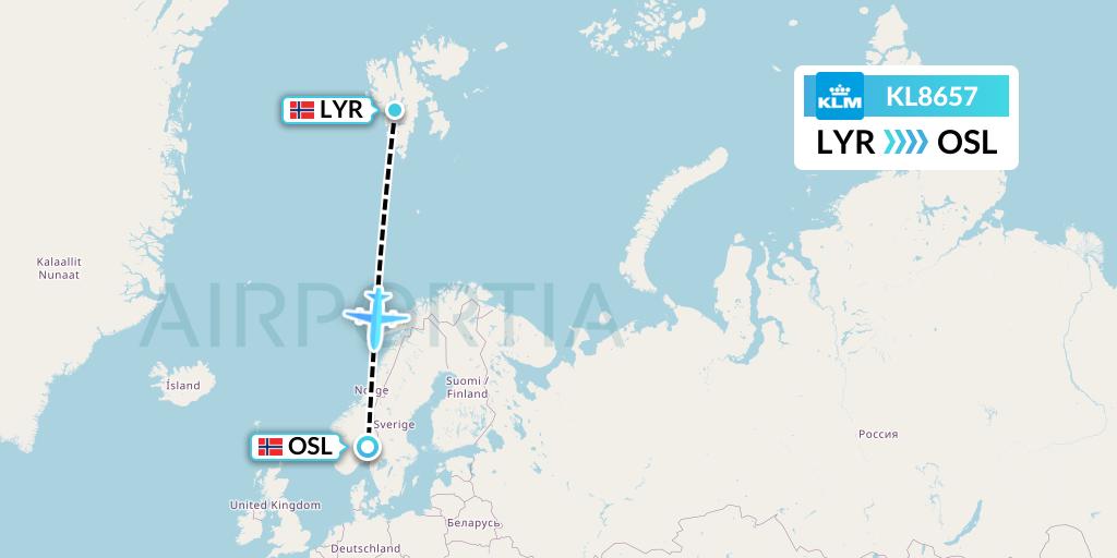 KL8657 KLM Flight Map: Longyearbyen to Oslo
