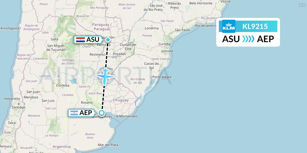 KL9215 KLM Flight Map: Asuncion to Buenos Aires