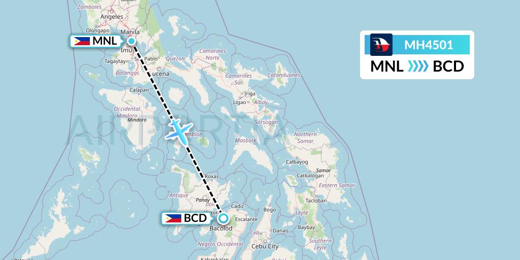MH4501 Malaysia Airlines Flight Map: Manila to Bacolod City