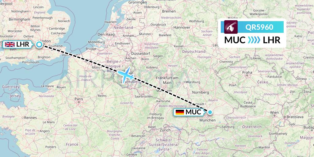 QR5960 Qatar Airways Flight Map: Munich to London