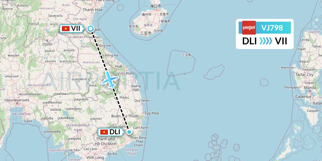 VJ798 VietJet Air Flight Map: Da Lat to Vinh