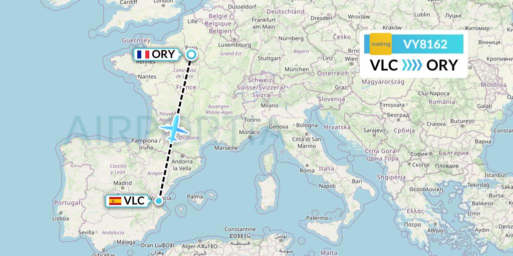 VY8162 Vueling Flight Map: Valencia to Paris