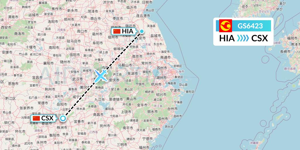 GS6423 Tianjin Airlines Flight Map: Huai'an to Changsha