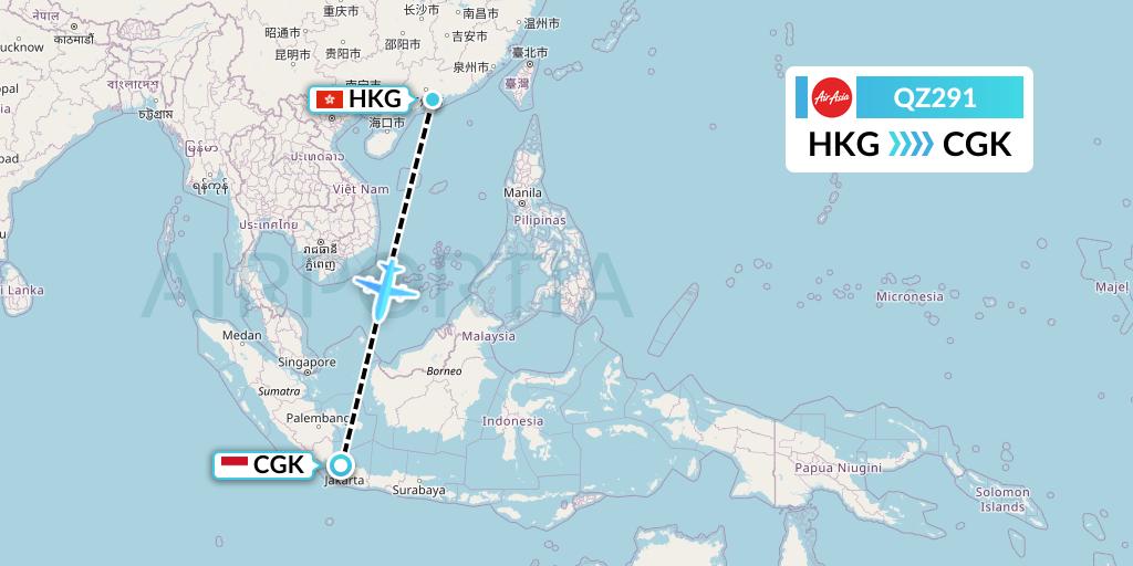 QZ291 Indonesia AirAsia Flight Map: Hong Kong to Jakarta