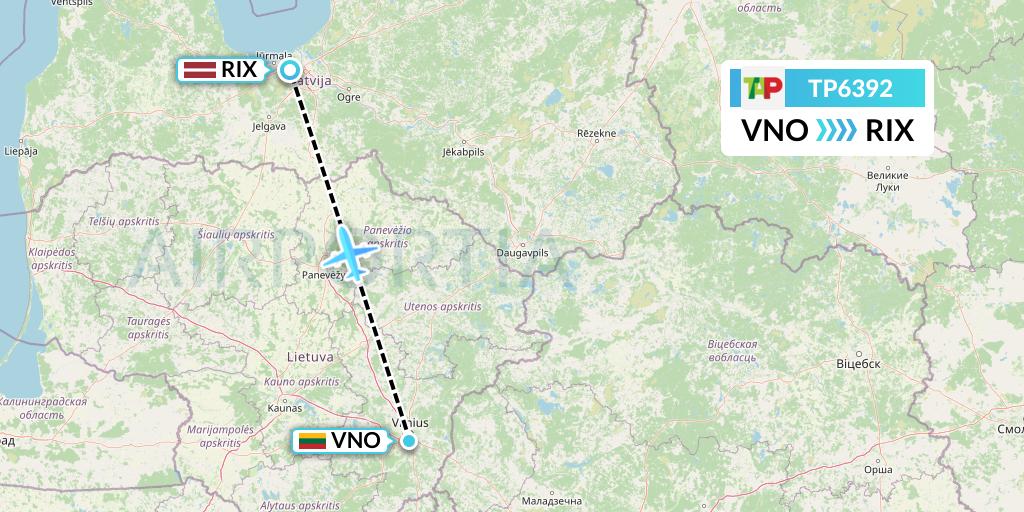 TP6392 TAP Portugal Flight Map: Vilnius to Riga