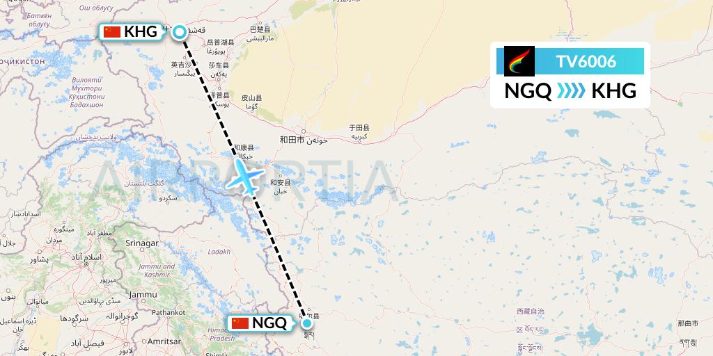 TV6006 Tibet Airlines Flight Map: Ngari to Kashgar