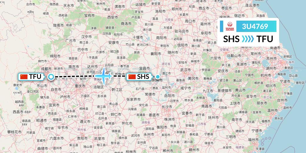 3U4769 Sichuan Airlines Flight Map: Shashi to Chengdu