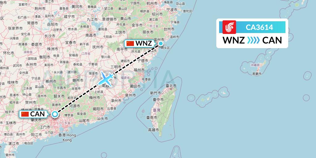 CA3614 Air China Flight Map: Wenzhou to Guangzhou