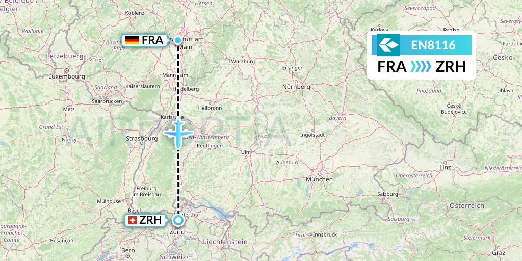 EN8116 Air Dolomiti Flight Map: Frankfurt to Zurich