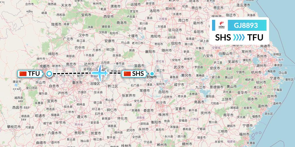 GJ8893 Loong Airlines Flight Map: Shashi to Chengdu
