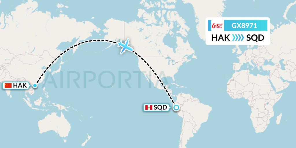 GX8971 GX Airlines Flight Map: Haikou to San Francisco de Yeso