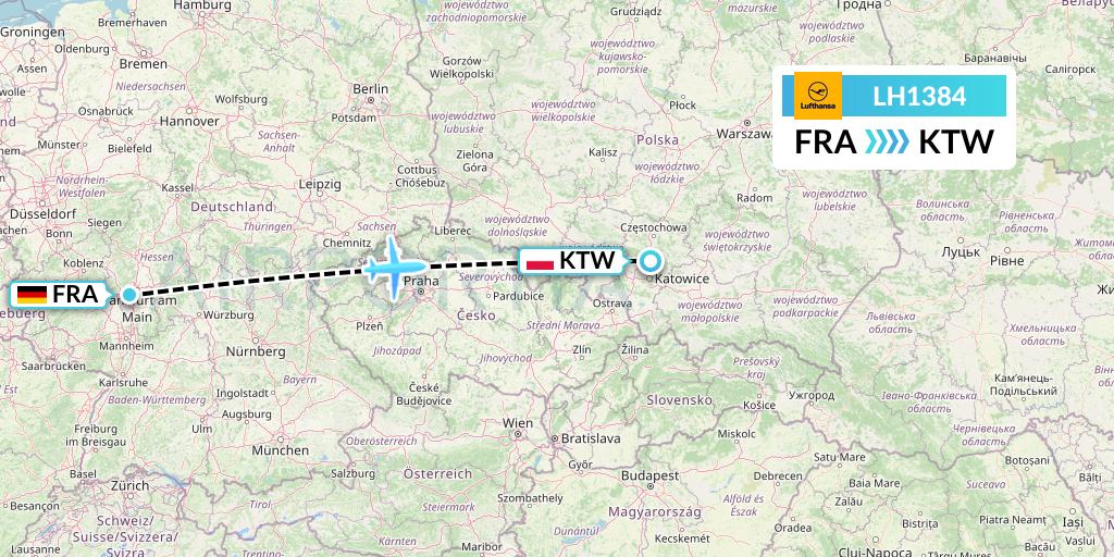 LH1384 Lufthansa Flight Map: Frankfurt to Katowice