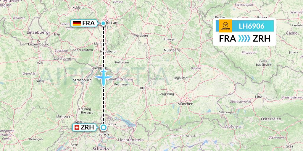 LH6906 Lufthansa Flight Map: Frankfurt to Zurich