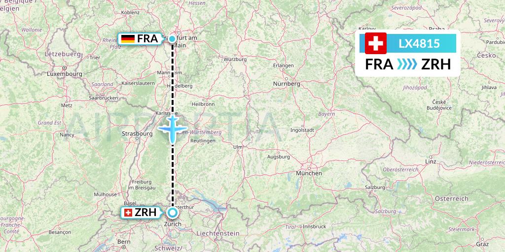 LX4815 Swiss Flight Map: Frankfurt to Zurich
