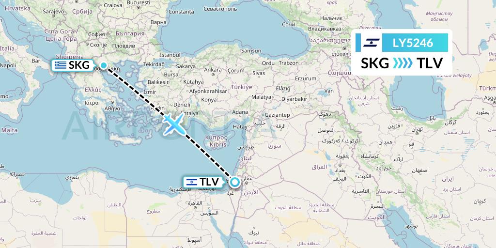 LY5246 El Al Flight Map: Thessaloniki to Tel Aviv