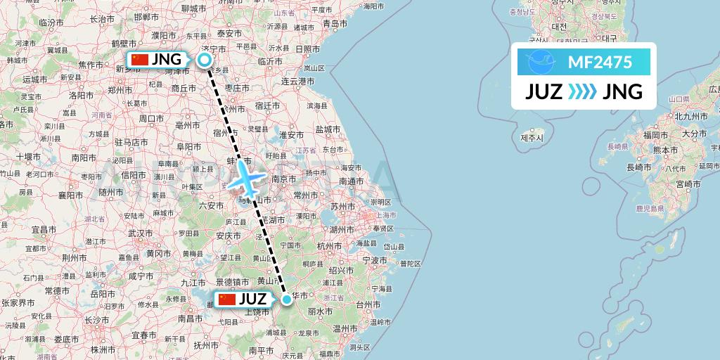 MF2475 Xiamen Airlines Flight Map: Quzhou to Jining