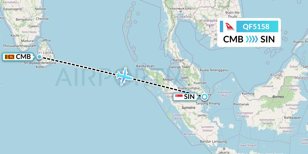 QF5158 Qantas Flight Map: Colombo to Singapore