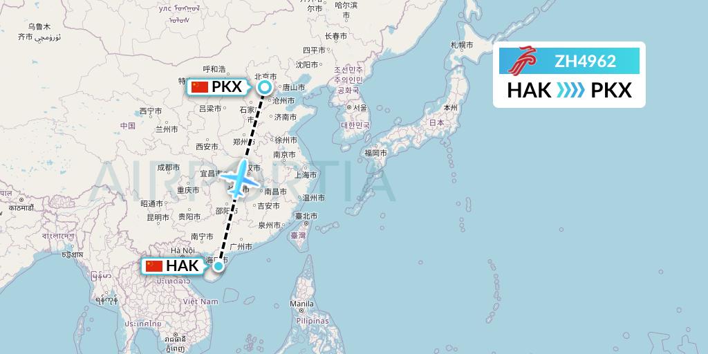 ZH4962 Shenzhen Airlines Flight Map: Haikou to Beijing