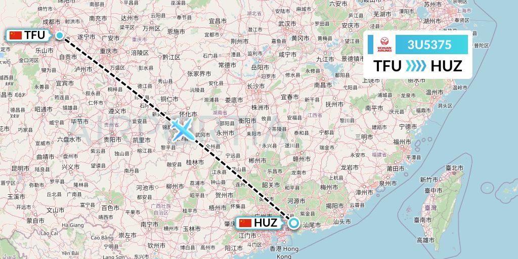 3U5375 Sichuan Airlines Flight Map: Chengdu to Huizhou