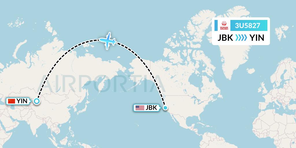 3U5827 Sichuan Airlines Flight Map: Berkeley to Yining