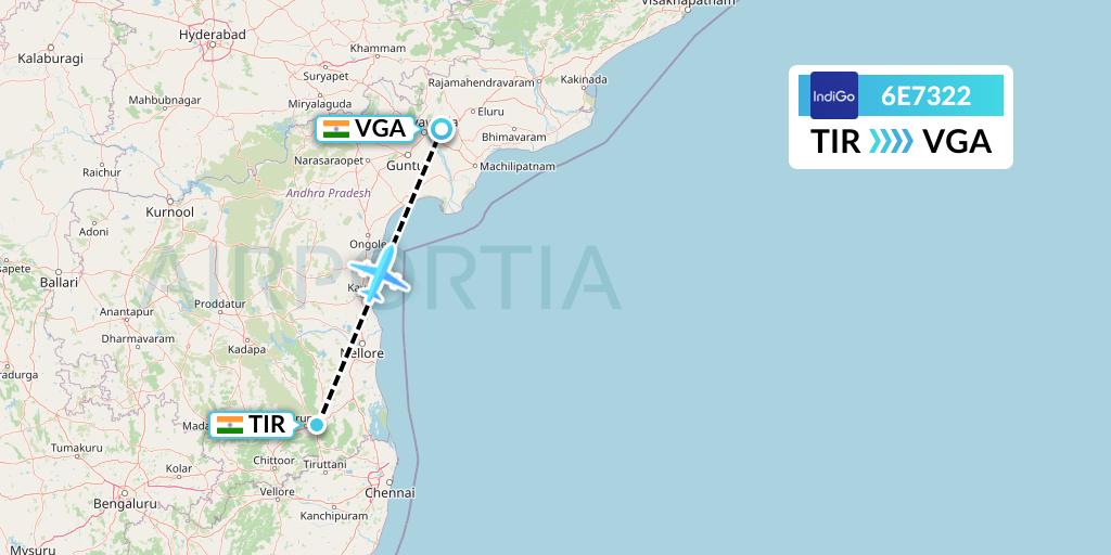 6E7322 IndiGo Airlines Flight Map: Tirupati to Vijayawada