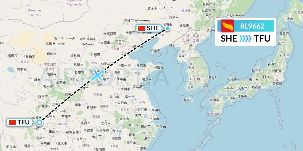 8L9662 Lucky Air Flight Map: Shenyang to Chengdu