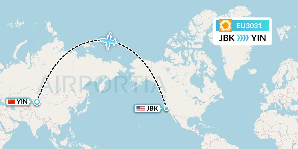 EU3031 Chengdu Airlines Flight Map: Berkeley to Yining