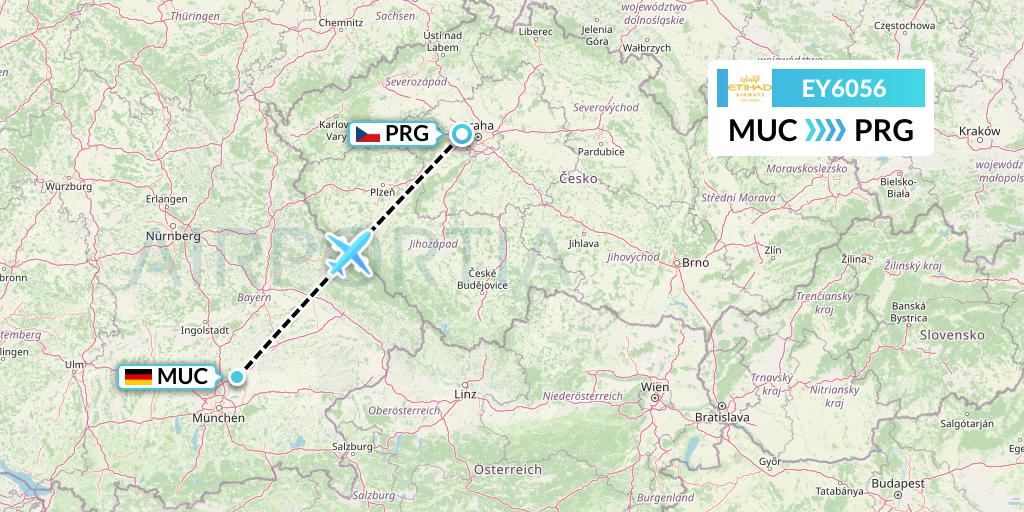 EY6056 Etihad Airways Flight Map: Munich to Prague