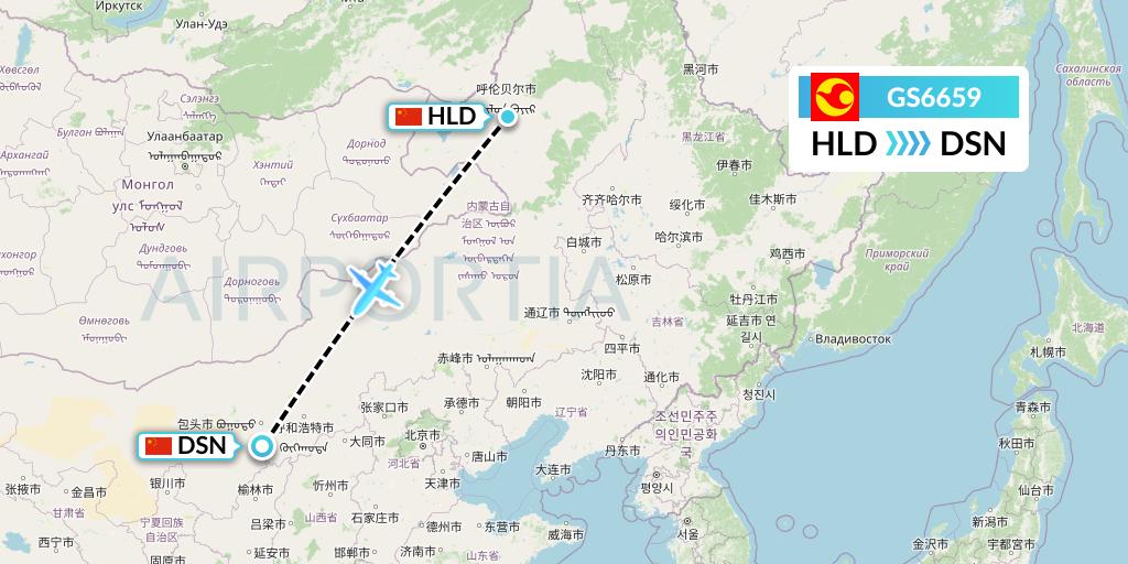 GS6659 Tianjin Airlines Flight Map: Hailar to Dongsheng