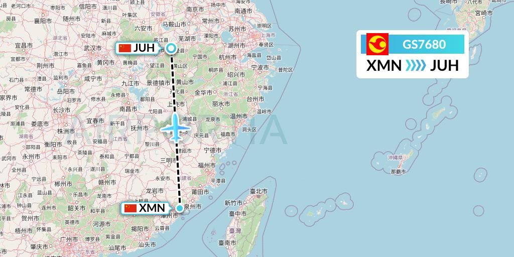 GS7680 Tianjin Airlines Flight Map: Xiamen to Chizhou