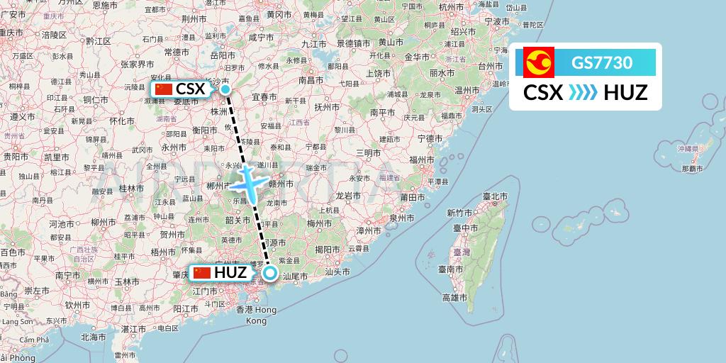 GS7730 Tianjin Airlines Flight Map: Changsha to Huizhou