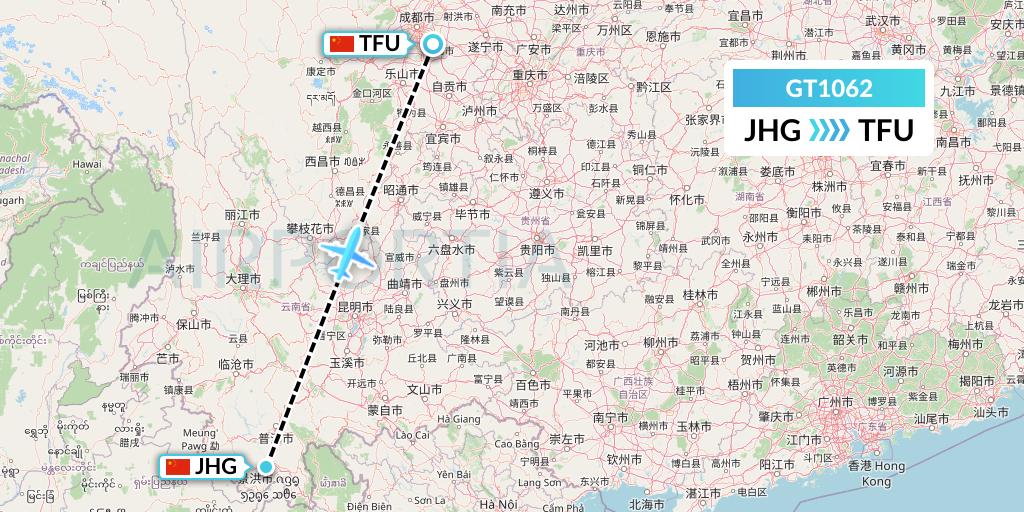 GT1062 Air Guilin Flight Map: Jinghong to Chengdu