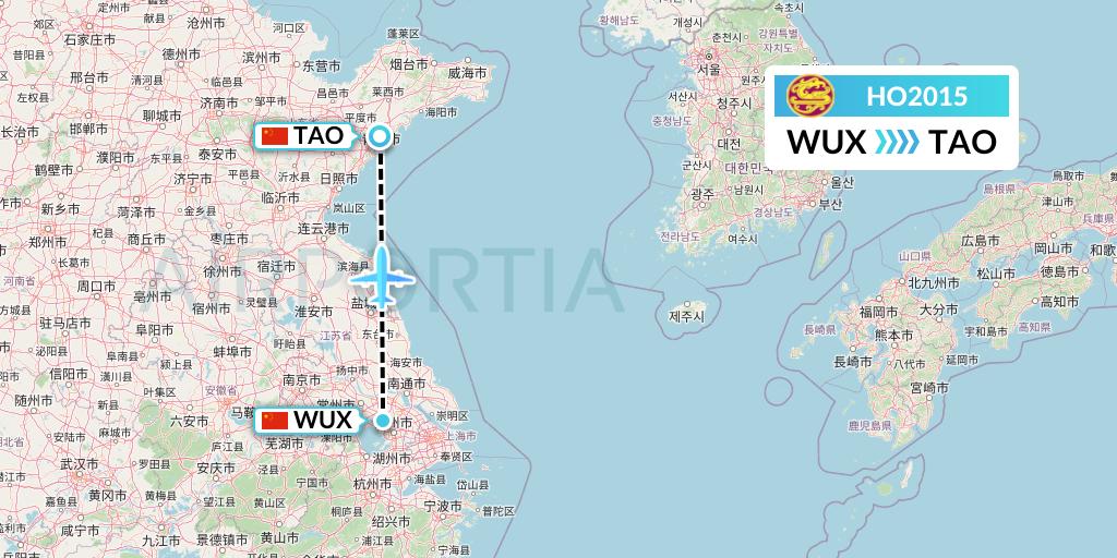 HO2015 Juneyao Airlines Flight Map: Wuxi to Qingdao