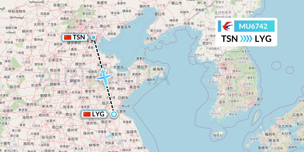 MU6742 China Eastern Airlines Flight Map: Tianjin to Lianyungang