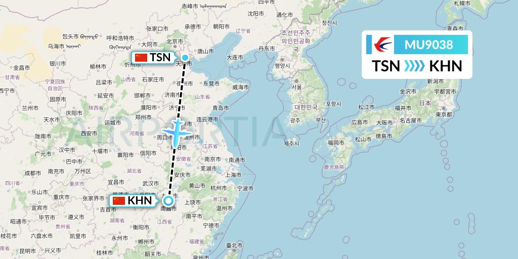 MU9038 China Eastern Airlines Flight Map: Tianjin to Nanchang