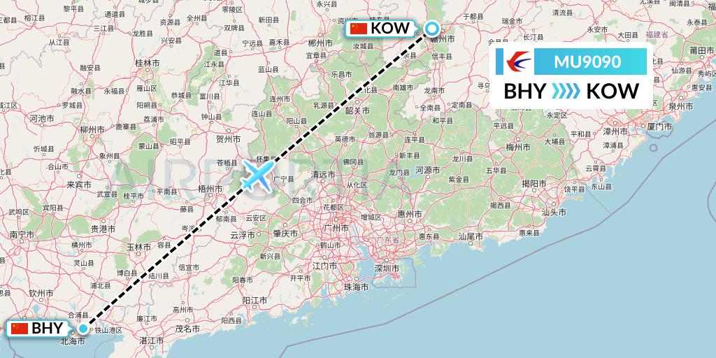MU9090 China Eastern Airlines Flight Map: Beihai to Ganzhou