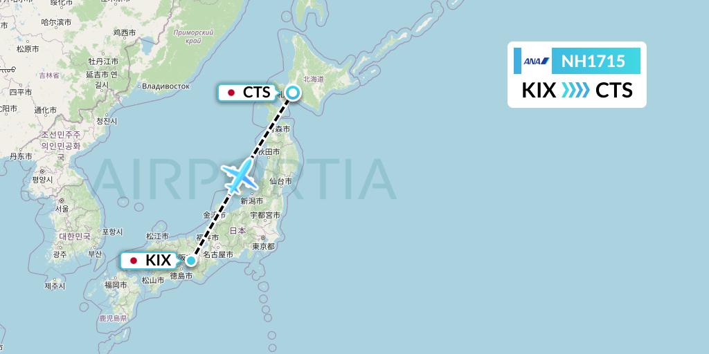 NH1715 All Nippon Airways Flight Map: Osaka to Sapporo