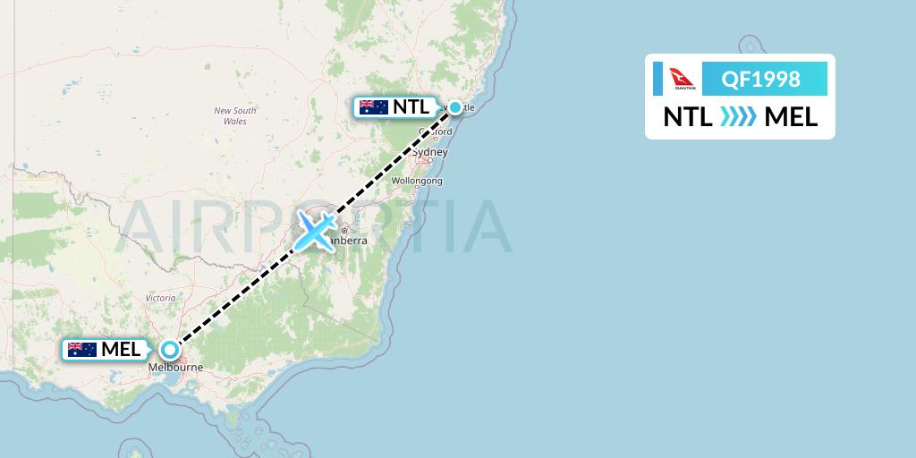 QF1998 Qantas Flight Map: Newcastle to Melbourne