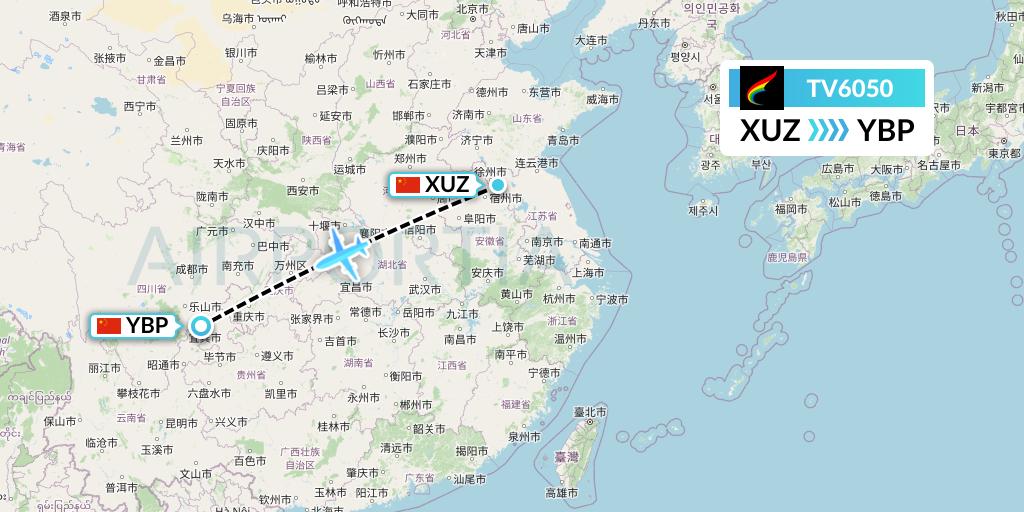 TV6050 Tibet Airlines Flight Map: Xuzhou to Yibin