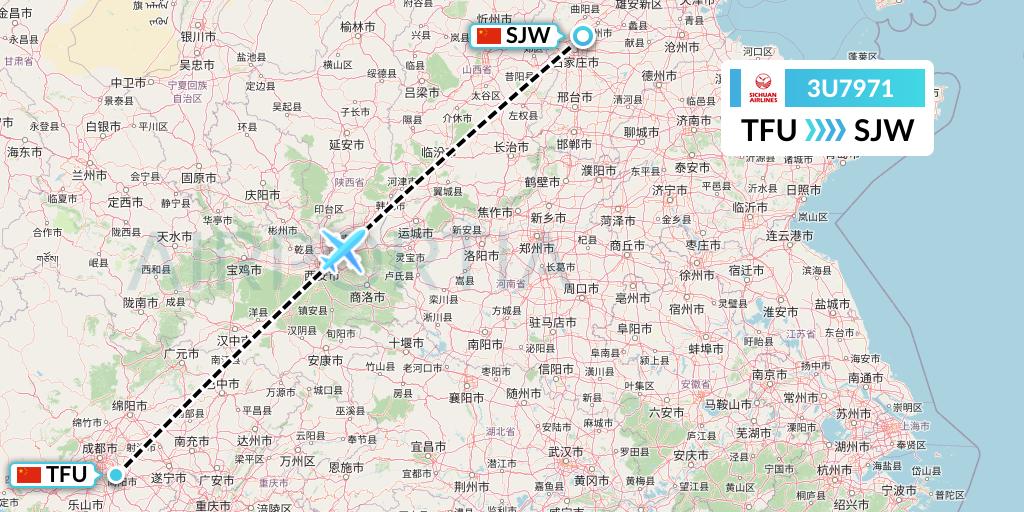 3U7971 Sichuan Airlines Flight Map: Chengdu to Shijiazhuang