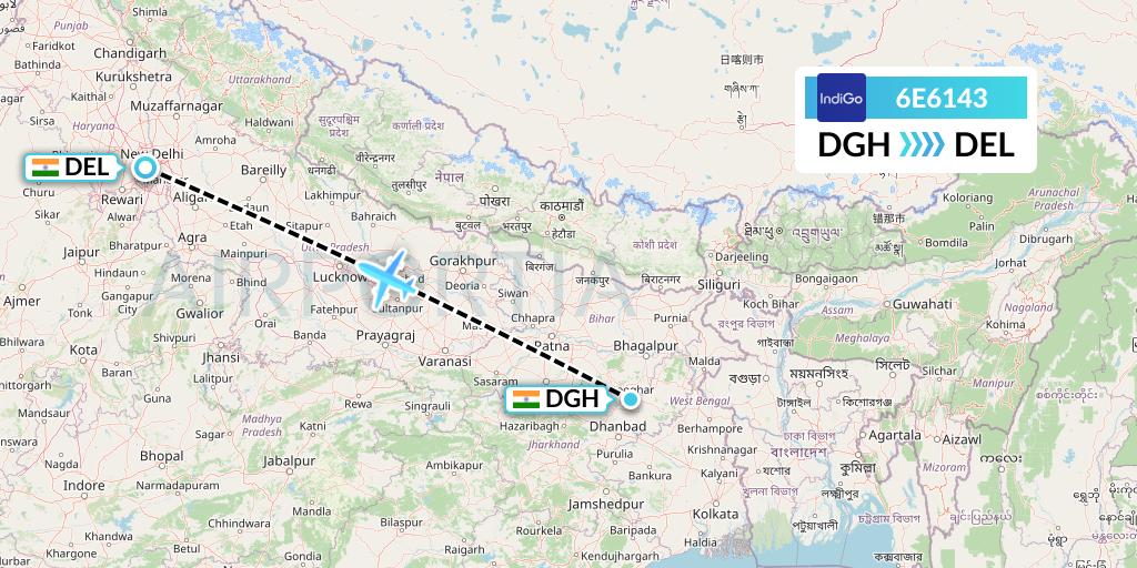6E6143 IndiGo Airlines Flight Map: Patna to Delhi