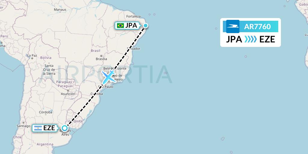 AR7760 Aerolineas Argentinas Flight Map: Joao Pessoa to Buenos Aires