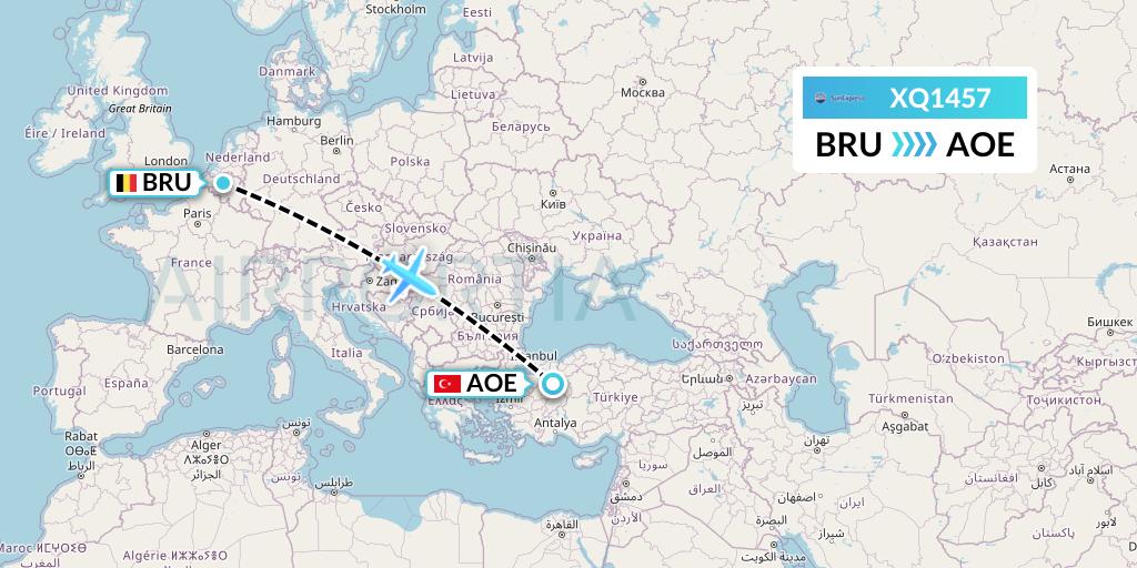 XQ1457 SunExpress Flight Map: Brussels to Eskisehir